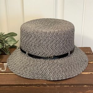 New!  Nine West Women's Black & White Bucket Hat, Leather Trim